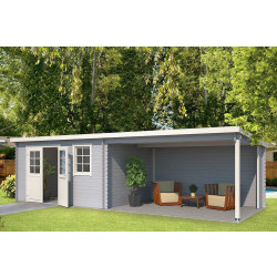 Outdoor Life Products | Tuinhuis met Overkapping Aida 760 x 275 | Gecoat | Platinum Grey-Wit